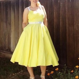 Pinup Couture Molly Yellow w/White polka dot dress
